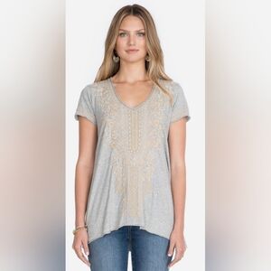 Johnny Was Kemi Knit Drape Top Light Gray Embroidered Size Large